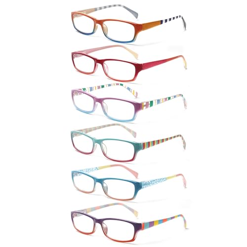 COJWIS 6 pack Lesebrille Blaulichtfilter Brille für Damen Federscharnier Lesehilfe Blendfreie UV Brille Leserbrille (Mehrfarbig, 2.00, x)