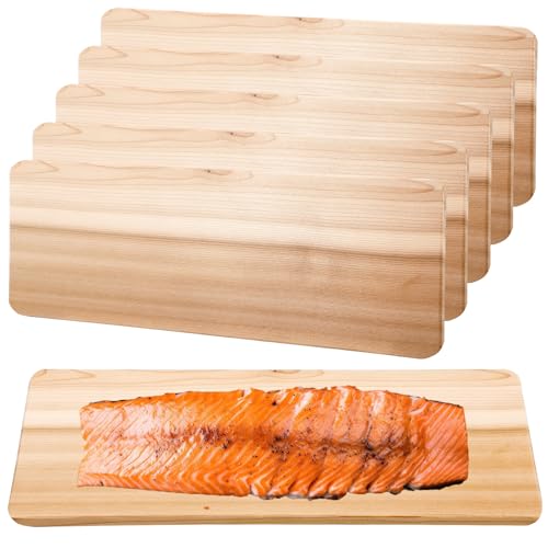 Landical 6 Stück große, abgerundete Ecken, Zedernholz, XL, XXL, Holzgrillplatten, dickeres Filet von Fleisch, Fisch und Gemüse, fügt Rauch und Geschmack hinzu, schnell einweichen, einfach zu