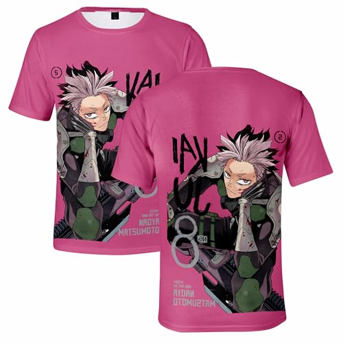 Charous Anime Kaiju Nr. 8 Cosplay Kafuka Cartoon-T-Shirt, Sommer, 3D-Druck, T-Shirts für Manga Kaiju No.Eight Fans, rose, XXL