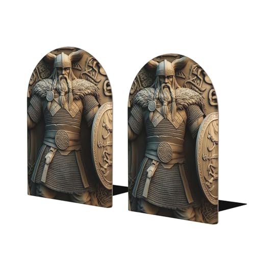 Dekorative Wikinger-Krieger-Buchstützen für Regale, Rutschfester Metallsockel, modernes Bücherregal-Dekorationszubehör (1 Paar)