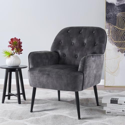IWMH Sessel Wohnzimmer Schlafzimmer, Lazy Lounge Cocktailsessel Bequemer mit Armlehnen und Einer Seitentasche, Samt Modern dreh Polster Lesesessel mit Metallbeinen (Grau)