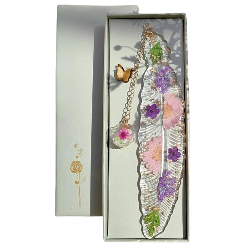 Famweylami Feder Lesezeichen Gepresste Blumen, Lesezubehör für Bücher, Book Marks for Reading, Geschenk für Lehrer, Bücherwurm, Mädchen, Mutter, Großmutter