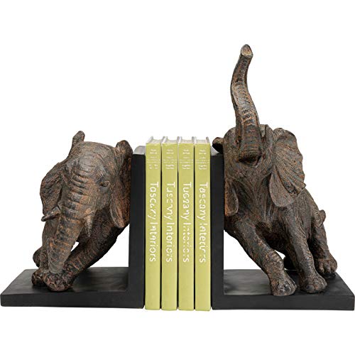 Kare Design Buchstützen Elefanten Figuren (2/Set), Schwarz, Antirutsch Unterfläche, Handgemalt, Geschenkidee, Bücherregal, Dekofigur, Tiere, 25x31x21 cm (H/B/T)