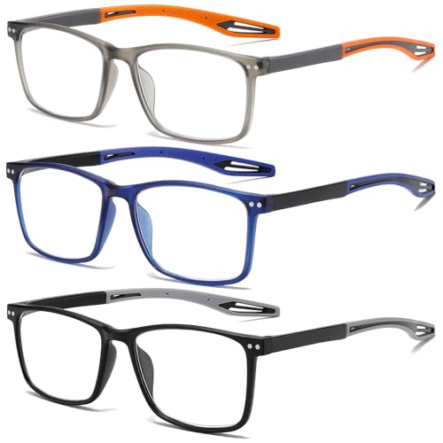 Fsread 3 Pack Lesebrille für Herren Sportlicher Stil Blaulichtblockierende Quadratische Rahmen Leichte Bequeme Lesehilfe +2.0