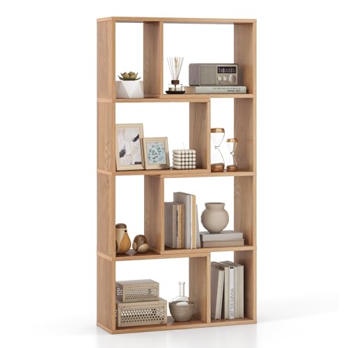 GIANTEX Bücherregal mit 8 Fächern, Raumteiler Regal 60 x 20 x 120 cm, Standregal Holz mit 2 Kippschutzvorrichtungen, Würfelregal für Wohnzimmer & Kinderzimmer (Natur)