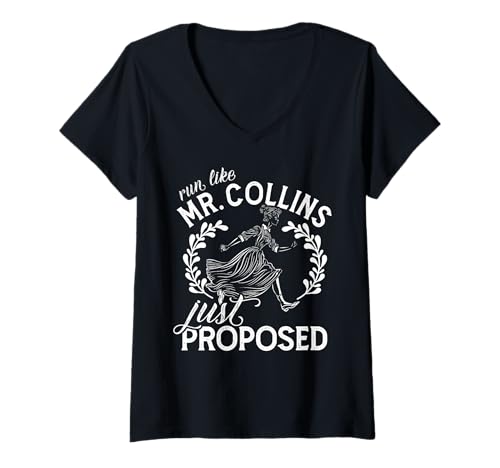 Damen Jane Austen Klassische Literatur Regency Run Like Mr. Collins T-Shirt mit V-Ausschnitt