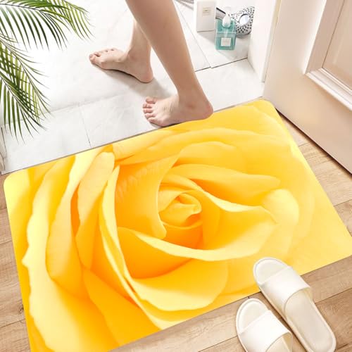 HKPOEQ Super Absorbierende Badezimmerteppich Waschbar Schnelltrocknende Badvorleger Duschvorleger für Badezimmer,Gelbe Blume, weiches zartes Rosa Nahaufnahme romantische verträumte Frühling,60x100 cm