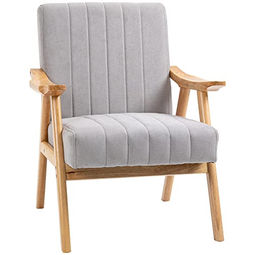 HOMCOM Ohrensessel, Polsterstuhl mit Armlehnen, Loungesessel in Samtoptik, Relaxsessel mit Skandi-Design, Armlehnstuhl für Wohnzimmer, Schlafzimmer, Gummiholzbeine, Hellgrau, 68 x 74 x 82 cm