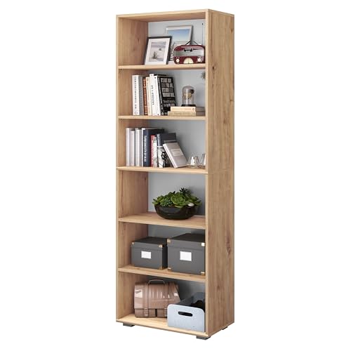 Bellamio Regal Apol, Bücherregal mit 6 Ablagefächern, Holzregal, Standregal in Eichenoptik Maße 176x60x33 cm