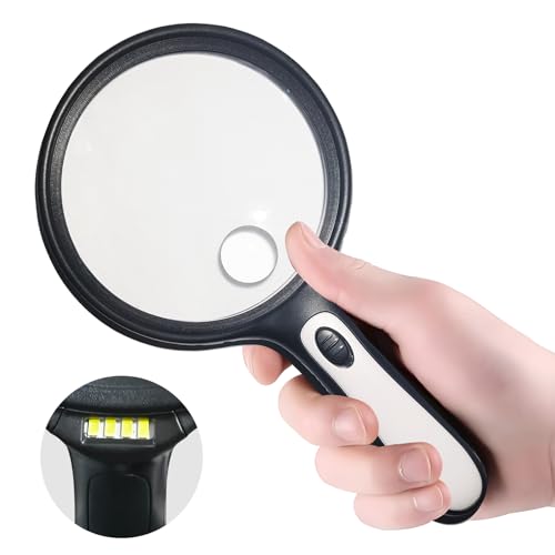Lupe mit Licht 30 Fach Vergrößerung Handlupe mit 4 LED 60X Senioren Leselupe mit Linsentuch Lupe Groß mit Licht Led Lupe für Senioren Zum Lesen,Sehbehinderung,Juwelier,Handwerk,Bücher (Schwarz)