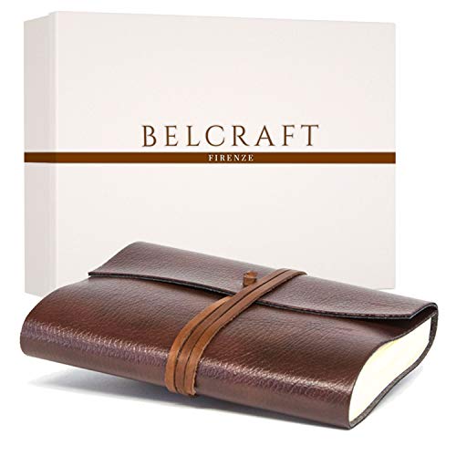 BELCRAFT Tivoli A5 mittelgroßes Nachfüllbar Notizbuch aus recyceltem Leder, Handgearbeitet in klassischem Italienischem Stil, Geschenkschachtel inklusive, Tagebuch A5 (15x21 cm) Braun