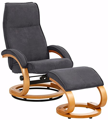 Loft24 A/S Relaxsessel Fernsehsessel Lesesessel Fußhocker Sessel mit Hocker (Microfaser, Grau, mit Relaxfunktion)