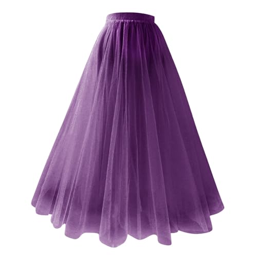 Tütü Damen Kleid Glitzer Damen Netzrock Langer Faltenrock Großer Übergroßer Rock A-Linienrock Schlankheitsrock mit hoher Taille Purple L