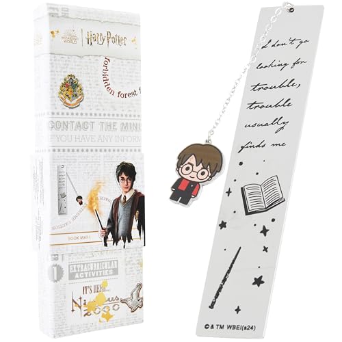 Harry Potter Lesezeichen Metall mit Anhänger - Offizielles Merchandise für Bücherliebhaber, Schule & Geschenk in Box - Robustes Design für magische Leseabenteuer - Silber/mehrfarbig