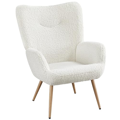 Yaheetech Ohrensessel Modern Sessel Armsessel Lehnsessel Polsterstuhl mit Holzbeine bis 136 kg Belastbar 81 x 73,5 x 98 cm Weiß