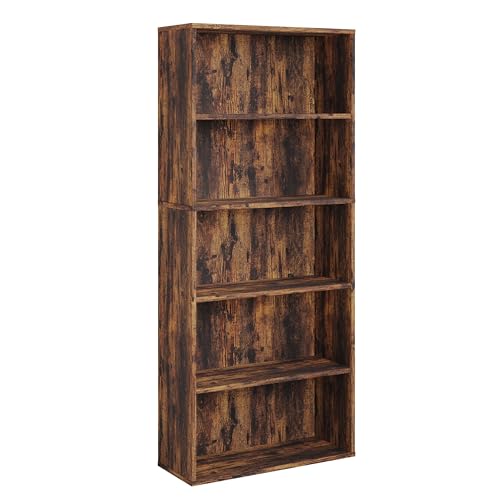 Panana Bücherregal, Holzregal mit 5 Fächern, Regale, Bücherschrank, Standregal Aufbewahrungsregal für Wohnzimmer, Büro, Arbeitszimmer 60 x 23,5 x 139 cm (Vintagebraun, 5 Fächer)