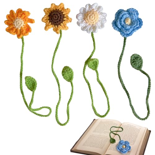 BDSHUNBF 4 Stück Lesezeichen, Lesezeichen Häkeln,Blumen Lesezeichen, Niedliche Lesezeichen, Handgemachte Lesezeichen, für Leser, Lehrer, Studenten, Buchliebhaber