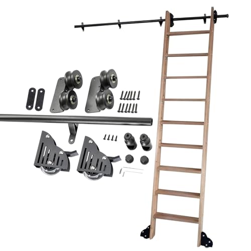 Rollbare Bibliotheksleiter, Gleitleiterschienensatz, für Bücherregale und Lager, Hochleistungs-Gleitschienen | 3,3–24 Fuß Rollleiterschienen/Rollen, komplettes Set (ohne Leiter) (10 Fuß/300