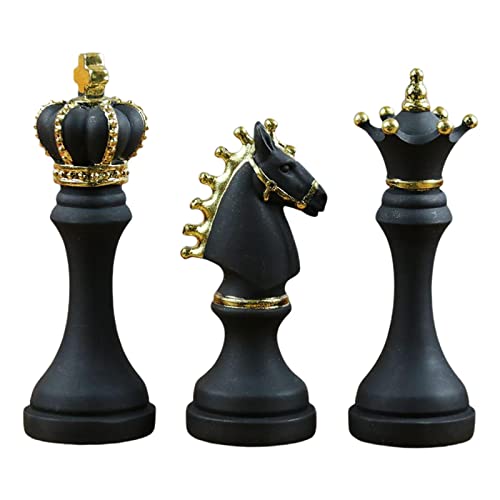 Fenteer 3er-Pack Schachfiguren Statue Skulptur Ornament Sammelfigur Einrichtung Wohnkultur Kunst Zeitgenössische Bürotischdekoration, Schwarz