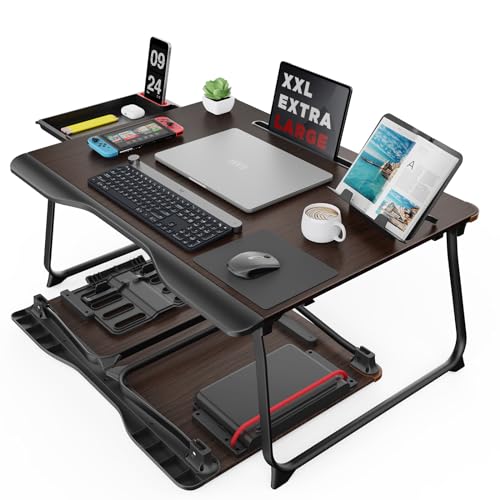 Laptop Tisch für Bett, SAIJI XXL klappbar Betttisch, für Lernen, Essen, Arbeiten, Sofa, Bett, mit Shublade, Handauflage Buchständer, Tablet Handy ständer (Schwarze)