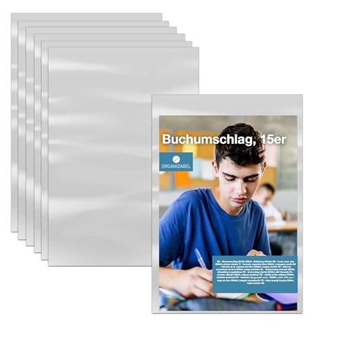 15x Buchumschlag DIN A4 transparent - Buchhülle & Umschlag durchsichtig & klar- für Bücher, Hefte, Buchschoner & Hefthülle