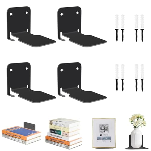 Roysmart Unsichtbares Bücherregal, 4er-Pack Schwebendes Bücherregal, Robustes Wandregal Metall aus Eisen zur Wandmontage für Büro, Schlaf- & Wohnzimmer Deko Bücherregal Schwebend mit Montagematerial