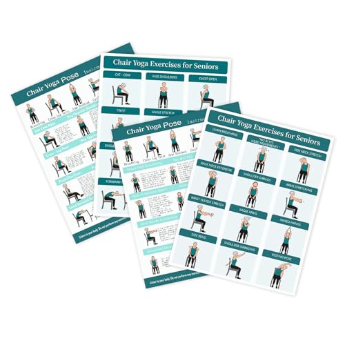 Generisch Poster Für Yoga-Posen Für Ältere Menschen – Stuhl-Yoga-Übungsposter, 4-teiliges Diagramm Zur Gewichtsreduktion – Wandtafeln Mit Bequemen Trainingsanleitungen Im Sitzen