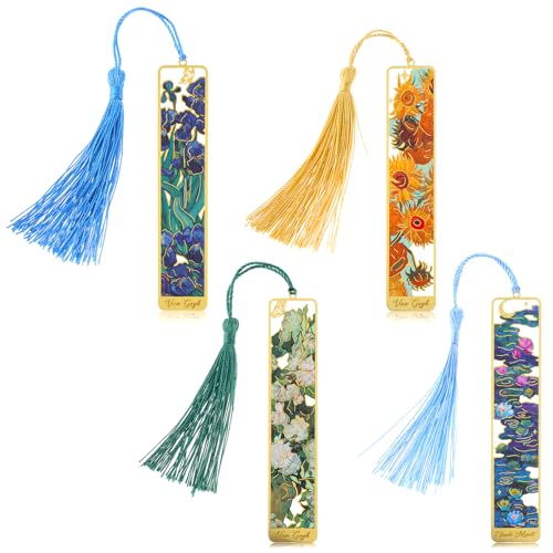 Sibba 4 Stück Blumen-Lesezeichen aus Metall für Buchliebhaber Seiten Markierungen Bookmarks mit Quaste Vintage-Stil Graduation Lesezeichen Buch-Accessoires Zubehör Geschenk für Frauen Männer Mädchen