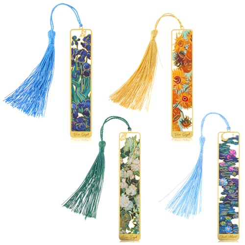 Sibba 4 Stück Blumen-Lesezeichen aus Metall für Buchliebhaber Seiten Markierungen Bookmarks mit Quaste Vintage-Stil Graduation Lesezeichen Buch-Accessoires Zubehör Geschenk für Frauen Männer Mädchen