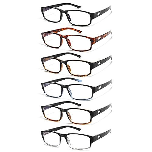 COJWIS 6 Pack Lesebrille für Herren Damen Blaulichtfilter Brillen Anti Blaulicht PC Gaming Modebrille Sehhilfe Lesehilfe (6 Farbe Mischen, 2.00, multiplier_x)