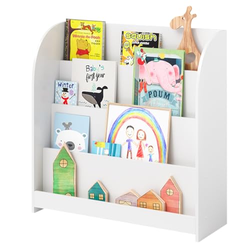 Bellabino Baru Kinderbücherregal, Montessori Regal mit 4 Ablagefächern, Bücherregal Kinderzimmer, Kinderregal weiß, Maße (HxTxB): 88 x 30 x 80 cm
