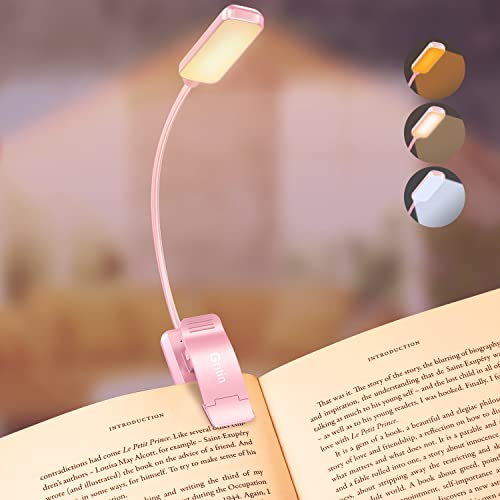 Gritin Leselampe Buch Klemme, Buchlampe, 3 Farbtemperatur Modi, Stufenlose Helligkeit Klemmlampe, USB Wiederaufladbare Klemmleuchte, 360° Flexibel für Nachtlesen ins Bett, beim Reisen usw. (Rosa)