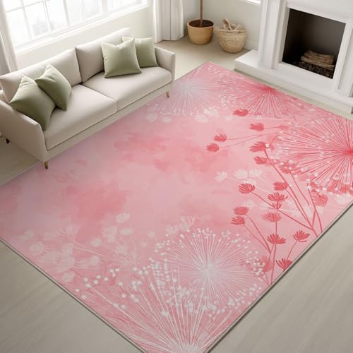 Generisch Exquisiter Quadratischer Flanell Teppich 160 x 230 cm - Waschbar und rutschfest Minimalistisch Elegant Roman Tisch Blumen Teppich für Schlafzimmer Büro oder Esszimmer Rosa