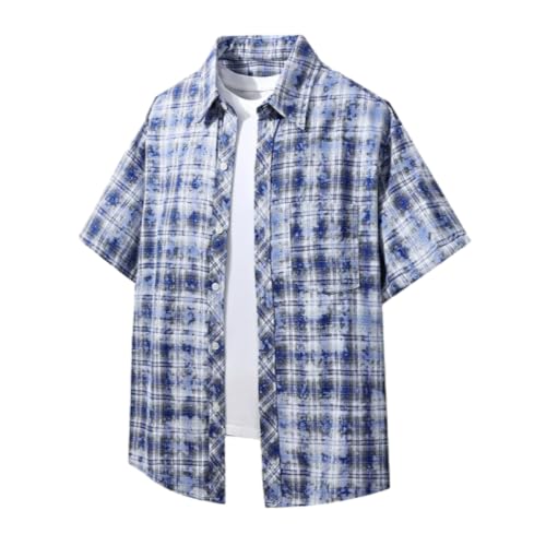 Druck Shirt Herren Leichte Mode Casual Kurzarm Regular Fit Vintage Trend Strandshirt Klassisch Knopfleiste Hawaii Hemd Outdoor Reise Urlaub Streetwear C-Blue XL