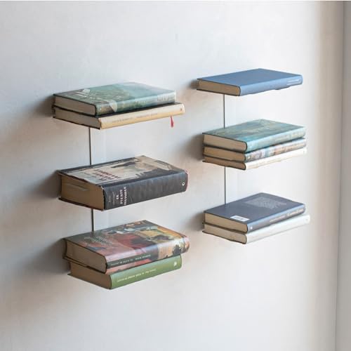 MILUKA Set 2 Unsichtbare Bücherregal Wand 35 cm | Wandregal Weiß Metall mit 3 Schwebenden Regalen für Bücher | Regal Wand für Wanddeko Wohnzimmer, Küche oder Bücherregal Klein fürs Büro | (2, Weiß)
