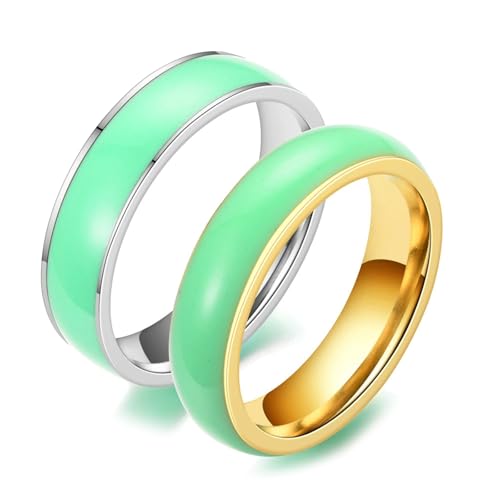 Beydodo Partner Ringe Personalisiert, Verlobung Ringe Edelstahl 6MM mit Grün Epoxid Hochzeitsringe Paar Ringe Set Gold Gr.55 (17.5) + Silber Gr.60 (19.1)