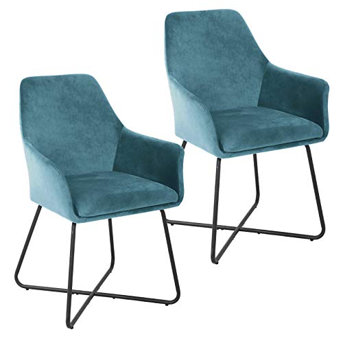 SVITA Josie Dining 2er Set Esszimmerstuhl Sessel Polsterstuhl Samt (Petrol)