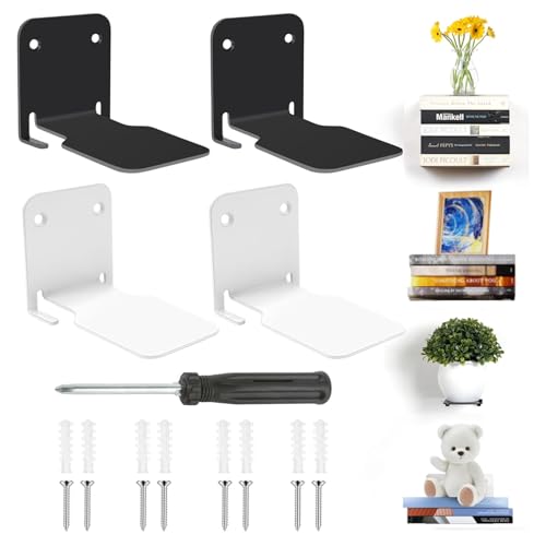 XHYASD 4 Stück Unsichtbares Bücherregal,Schwebendes Regal,Wandregal Schwebend,Robustes Wandregal Metall aus Eisen zur Wandmontage für Büro, Schlaf- & Wohnzimmer,Wand Regal mit Montagematerial