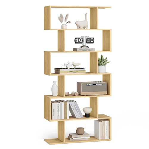VASAGLE Bücherregale, 6-stöckiges Bücherregal, Raumteiler, Würfel-Ausstellungsregal, freistehendes Lagerregal, moderner Stil, für Wohnzimmer, Schlafzimmer, Büro, natürliche Eiche LBC061T70