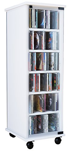 VCM CD Regal Holz | CD Schrank mit ESG-Sicherheitsglastüren für 204 CDs oder 72 DVDs | Maße: H. 98 x B. 31 x T. 35 cm | Elegantes DVD Regal mit Rollen | Blu ray Regal | CD Regal - Valenza