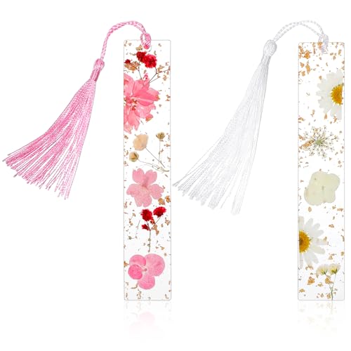 2 Stück Lesezeichen mit Quaste aus Kunstharz Lesezeichen Blumen Lesezeichen Frauen Personalisiert Aesthetic Harz Lesezeichen Geschenke Buchseitenhalter für Buchliebhaber Männer Leseliebhaber