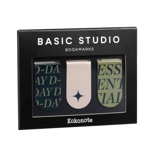 Kokonote Lesezeichen Magnetisch Set 3 Stück Basic Studio Grün, Beife und Schwarz Magnetlesezeichen - Buch Zubehör