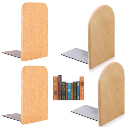 Buchstützen Holz 4 Stück (2 Paar), Stabile Buchstütze Holz 13 x 8 x 10,5cm Bookends aus Buchenholz Bücherstütze BuchhalterHolz Bücherhalter für Schwere Bücher, CDs & Schallplatten für Zuhause & Büro