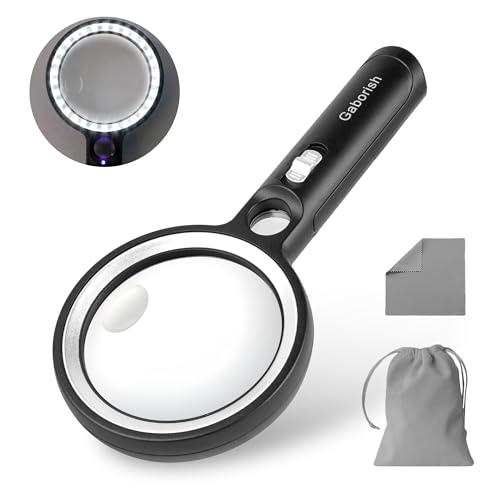 GABORISH Lupe mit Licht, 10X 20X 45X Handlupe mit Licht, Magnifying Glass mit 30 LED und 1 UV-Licht, Vergrößerungsglas zum Lesen, Inspektion, Münzen, Schmuck, Erkundung, Leselupe für Senioren Groß
