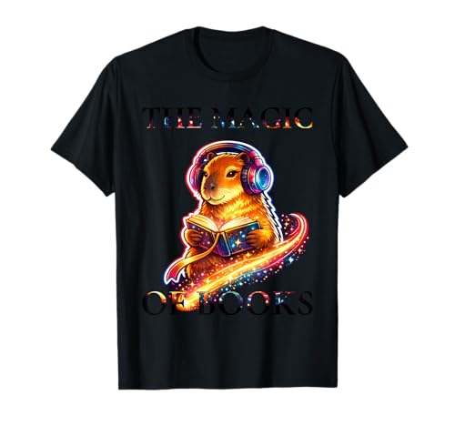 The Magic of Books Capybara mit Kopfhörern T-Shirt