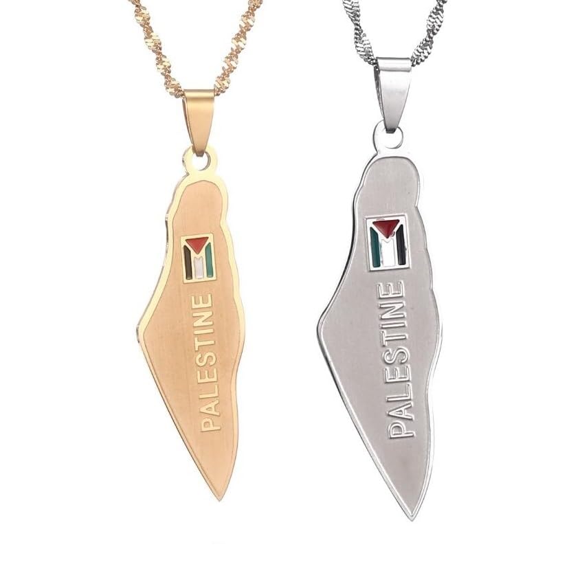 Liumarvexia Palästina Israel Karte Flagge Halskette Anhänger, Ethnischer Stil Roman Palästinensischer Buchstabe Halskette Charme Schmuck Geschenk 2 Stück 50Cm