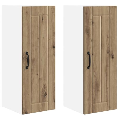 Mhdvray Küchenwandschrank 2er Set Artisan-Eiche 30 x 31 x 80 cm aus Holzwerkstoff mit Schiebetüren Modernes Design Langlebig & Praktisch für Küche Esszimmer Büro Flur Storage Cabinet