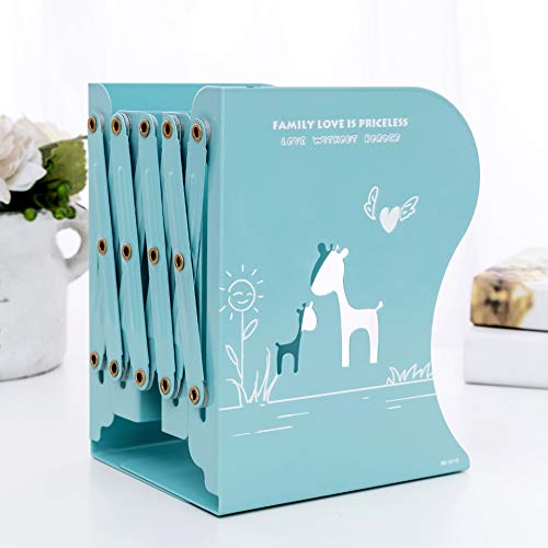 KETIEE Buchstütze Kinder, Buchstützen Metall Verstellbar Bücherhalter Faltbar Bücher Halter Bookends Einziehbarer Buchständer für Zuhause, Büro, Schule, ausziehbar bis zu 18 in, Blau