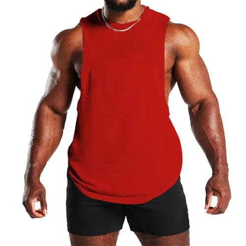 Tank Top Herren Draußen Workout Running Muskelshirt Weich Schwitzen Atmungsaktiv Sportshirt Leichte Mode Casual Ärmellos T-Shirt F-Red XXL