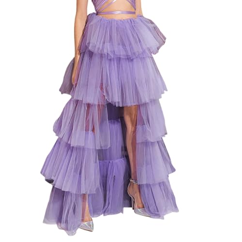 Tüllrock Damen Glitzer Shorts Damen Tutu Maxirock A-Linie Elastische Taille Lagenlanger Rock Rave Party Puplum Rock Halloween Netzrock Purple L